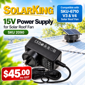 SolarKing 15V 1.5A Power Pack for Solar Roof Ventilation Fan